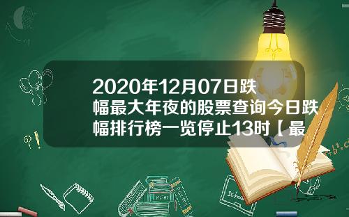 2020年12月07日跌幅最大年夜的股票查询今日跌幅排行榜一览停止13时【最新】