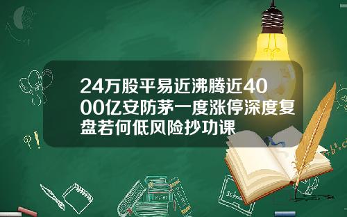 24万股平易近沸腾近4000亿安防茅一度涨停深度复盘若何低风险抄功课