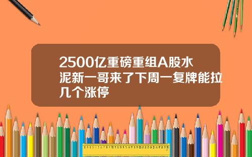 2500亿重磅重组A股水泥新一哥来了下周一复牌能拉几个涨停