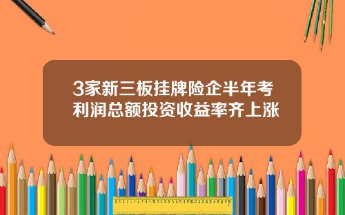 3家新三板挂牌险企半年考利润总额投资收益率齐上涨