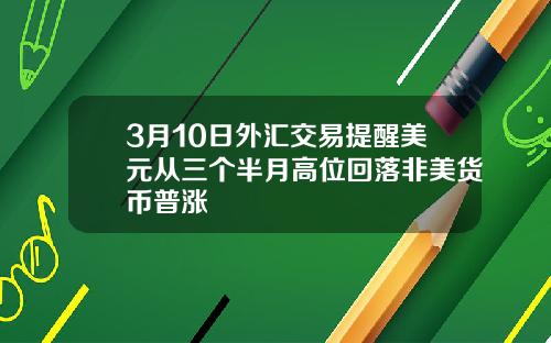 3月10日外汇交易提醒美元从三个半月高位回落非美货币普涨