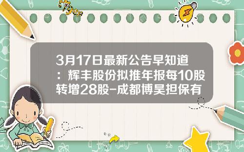 3月17日最新公告早知道：辉丰股份拟推年报每10股转增28股-成都博昊担保有限公司