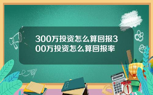 300万投资怎么算回报300万投资怎么算回报率