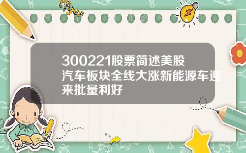 300221股票简述美股汽车板块全线大涨新能源车迎来批量利好