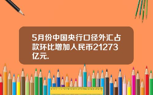5月份中国央行口径外汇占款环比增加人民币21273亿元.