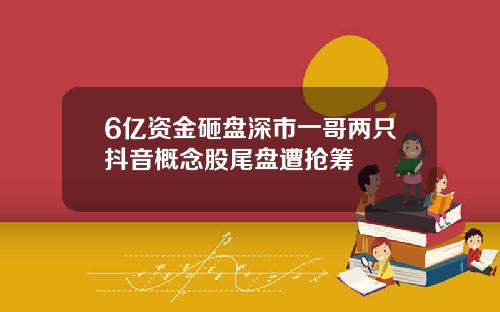 6亿资金砸盘深市一哥两只抖音概念股尾盘遭抢筹