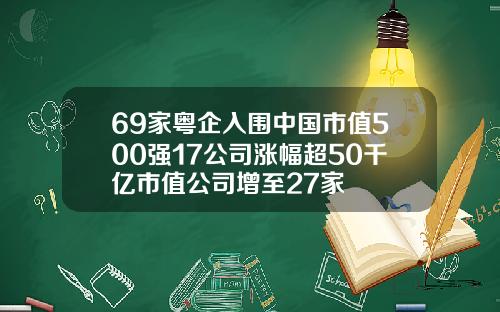 69家粤企入围中国市值500强17公司涨幅超50千亿市值公司增至27家