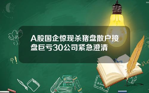 A股国企惊现杀猪盘散户接盘巨亏30公司紧急澄清