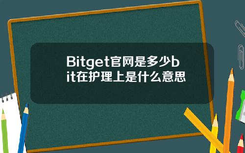 Bitget官网是多少bit在护理上是什么意思