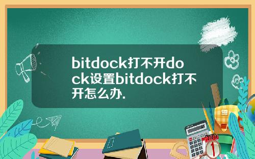 bitdock打不开dock设置bitdock打不开怎么办.
