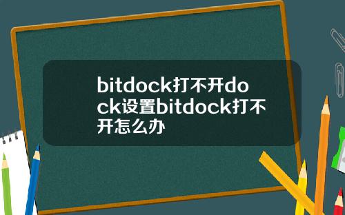 bitdock打不开dock设置bitdock打不开怎么办