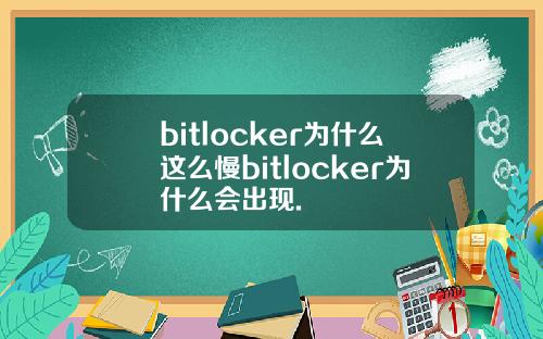 bitlocker为什么这么慢bitlocker为什么会出现.