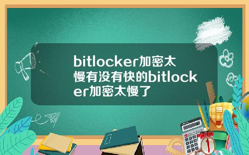 bitlocker加密太慢有没有快的bitlocker加密太慢了