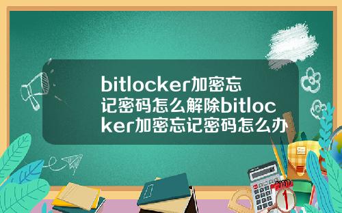 bitlocker加密忘记密码怎么解除bitlocker加密忘记密码怎么办
