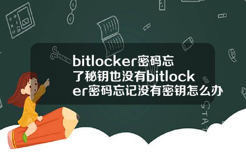bitlocker密码忘了秘钥也没有bitlocker密码忘记没有密钥怎么办