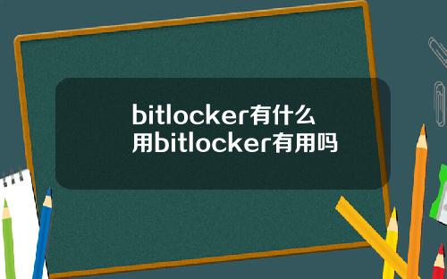 bitlocker有什么用bitlocker有用吗