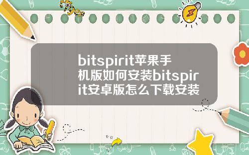 bitspirit苹果手机版如何安装bitspirit安卓版怎么下载安装