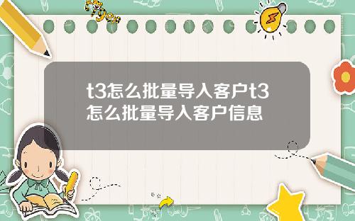 t3怎么批量导入客户t3怎么批量导入客户信息