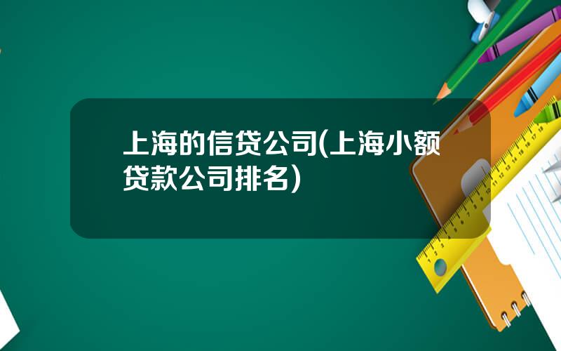 上海的信贷公司(上海小额贷款公司排名)