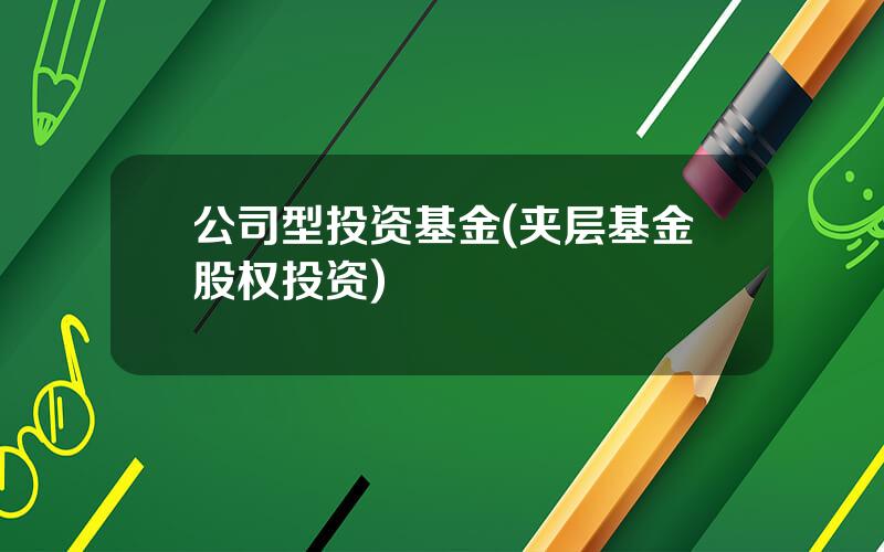 公司型投资基金(夹层基金股权投资)