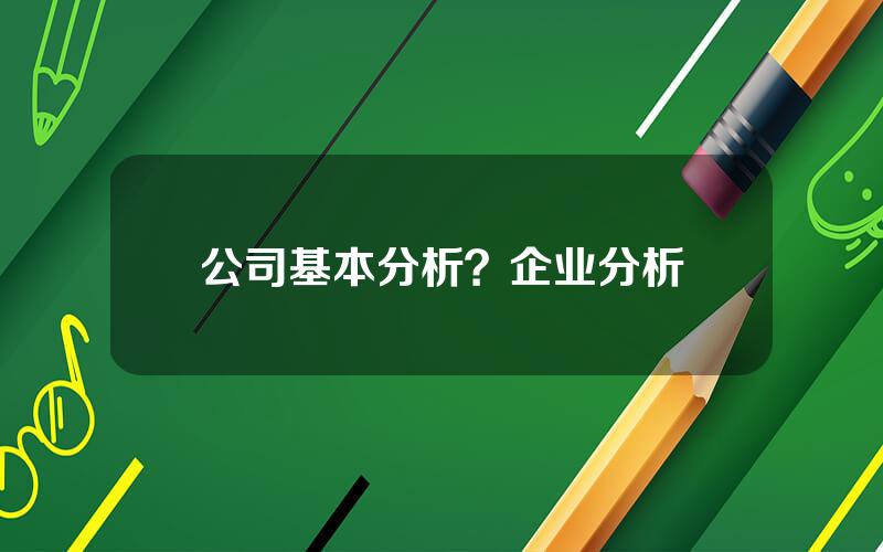公司基本分析？企业分析