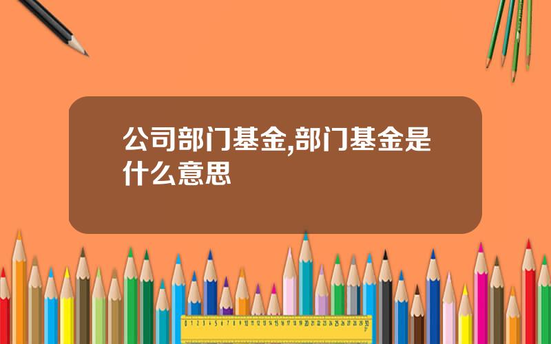 公司部门基金,部门基金是什么意思