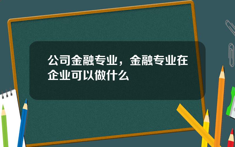 公司金融专业，金融专业在企业可以做什么