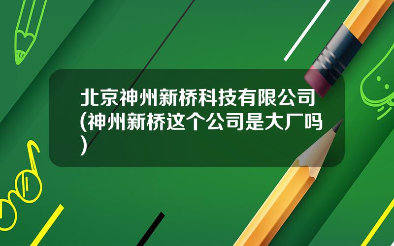 北京神州新桥科技有限公司(神州新桥这个公司是大厂吗)