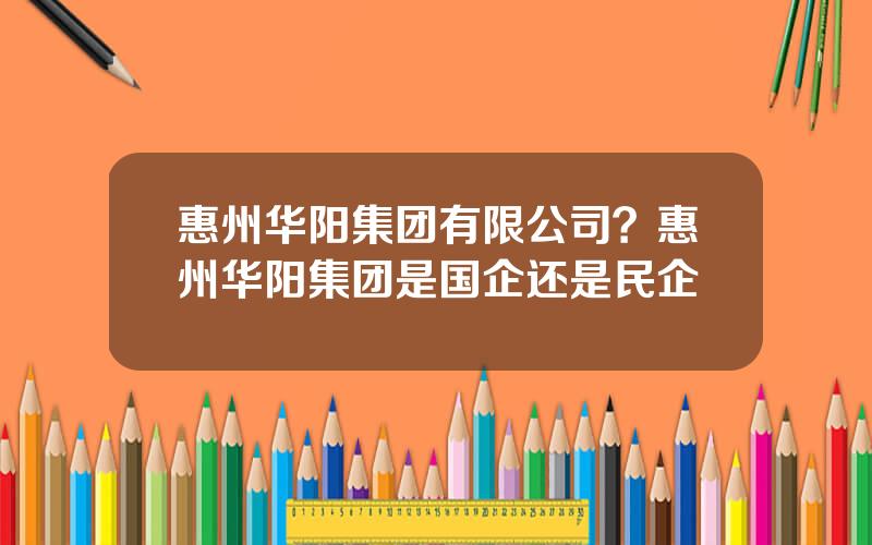 惠州华阳集团有限公司？惠州华阳集团是国企还是民企